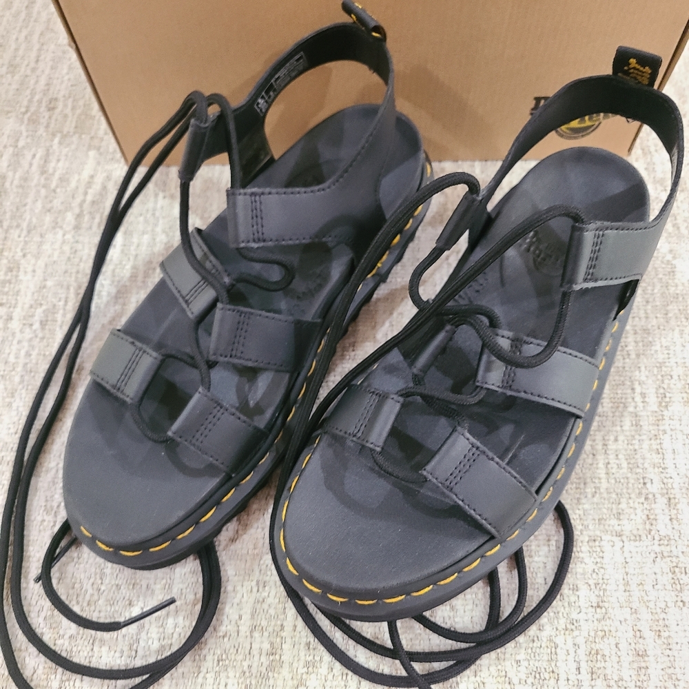 NEW Dr Martens Nartilla Gladiator Sandals Womens Platform Leather Black Sz 6 - Picture 9 of 13